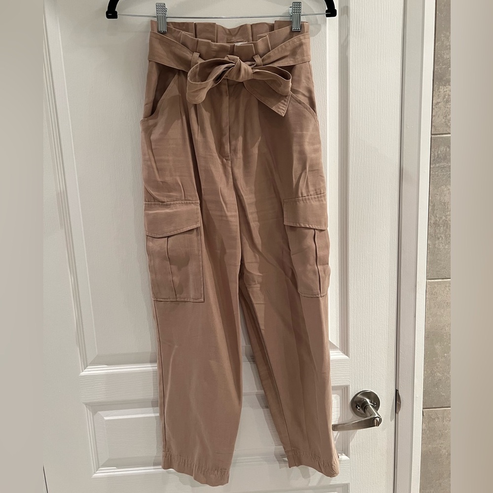 Beige High-Waisted Tie Pants